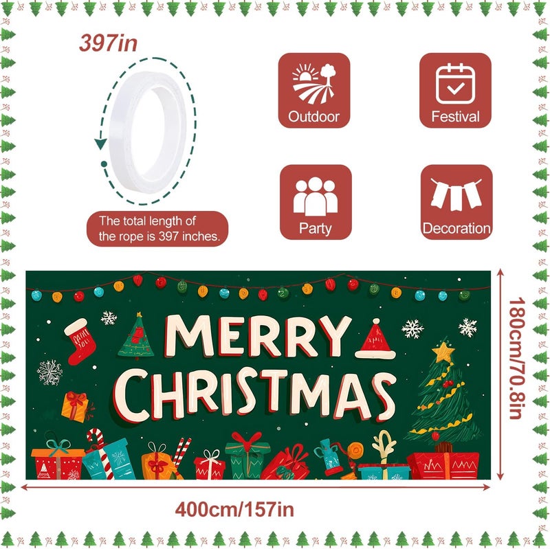 ANNA QUEEN Merry Christmas Gift & Tree Garage Door Banner 6 x 13FT, Holiday Greetings Outdoor Garage Decoration for Parties Home Decor - Image 3